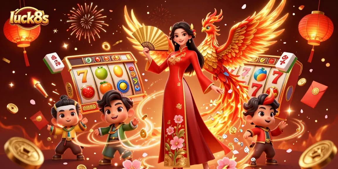 Experience thrills at luck8s with a dynamic casino scene full of winning symbols and celebration.