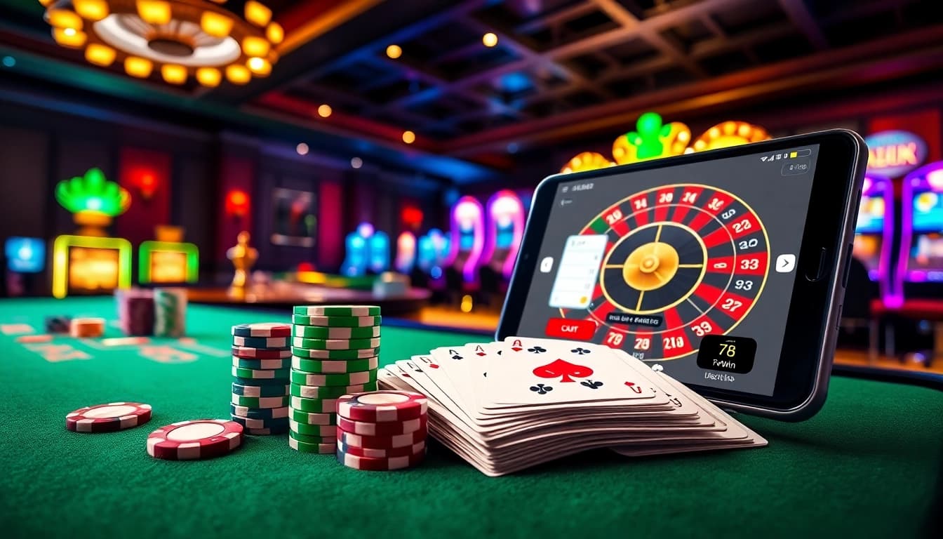 Engaging in thrilling gameplay with Link vào 78Win, featuring vibrant casino elements and excitement.