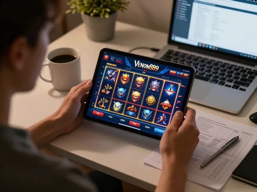 Engaging gameplay on Venom889 app highlighting strategic betting in a cozy home setting