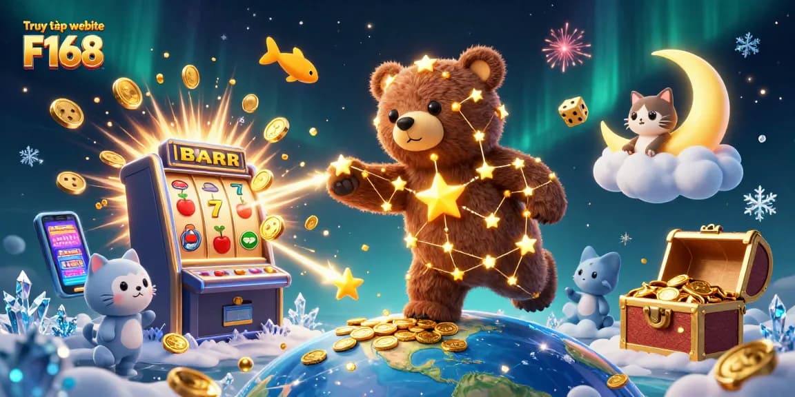 Experience the thrill of Truy cập website F168 with vibrant casino elements and playful characters celebrating jackpots.