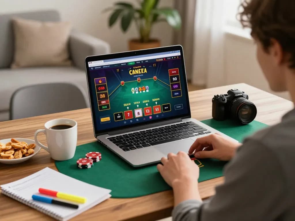Engaging gaming session on trang chủ UG88 with player strategizing poker on a laptop.