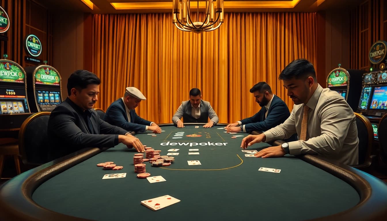 Players strategizing at a DewaPoker table during an intense game night.