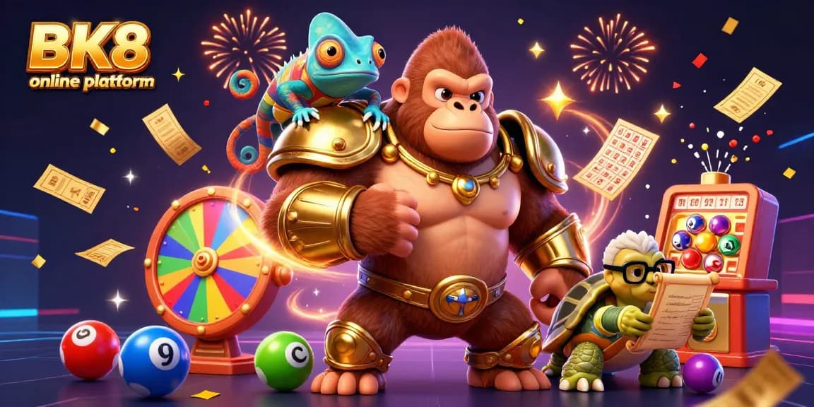 Engage with the excitement of the BK8 online platform featuring dynamic lottery elements and vibrant characters.