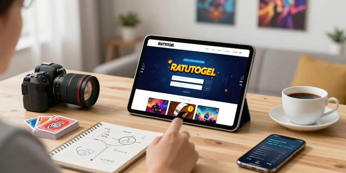Pengguna mengakses ratutogel login dengan nyaman di rumah, dikelilingi strategi taruhan dan peralatan game.
