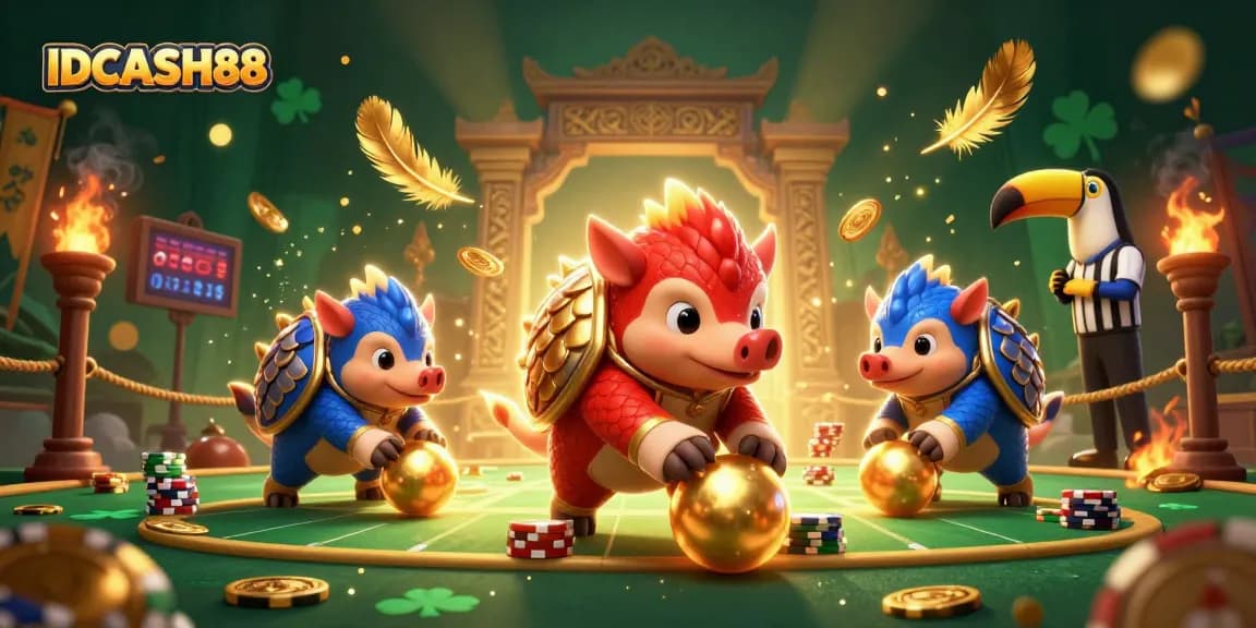 Experience competitive gameplay with IDCASH88's interactive pangolin duel in a vibrant casino arena.