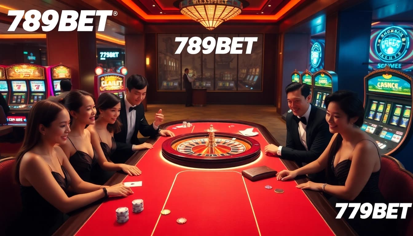 Experience the exciting gaming atmosphere at 789BET casino with vibrant tables and players.
