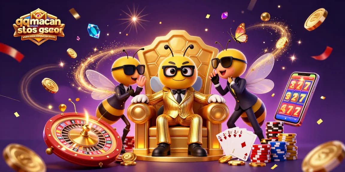Spin and win with qqmacan situs resmi toto slot gacor online terpercaya hari ini, showcased in a vibrant casino setting full of animated excitement.