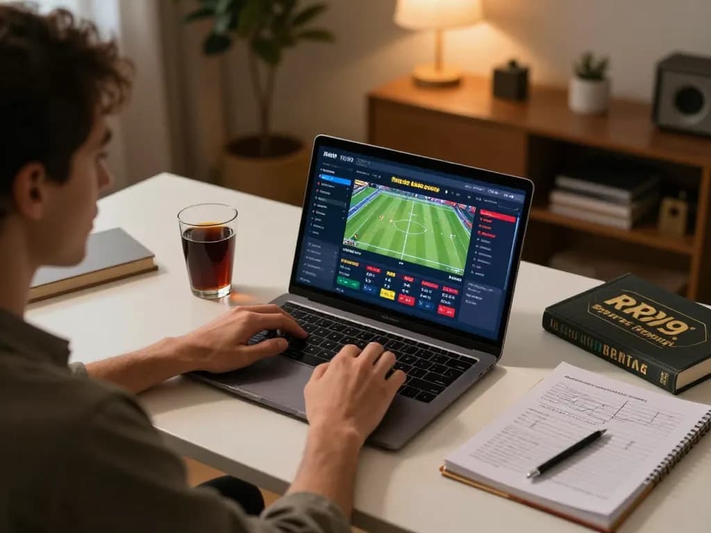 Engaging in RR99 online betting with a laptop showcasing live sports odds and strategies