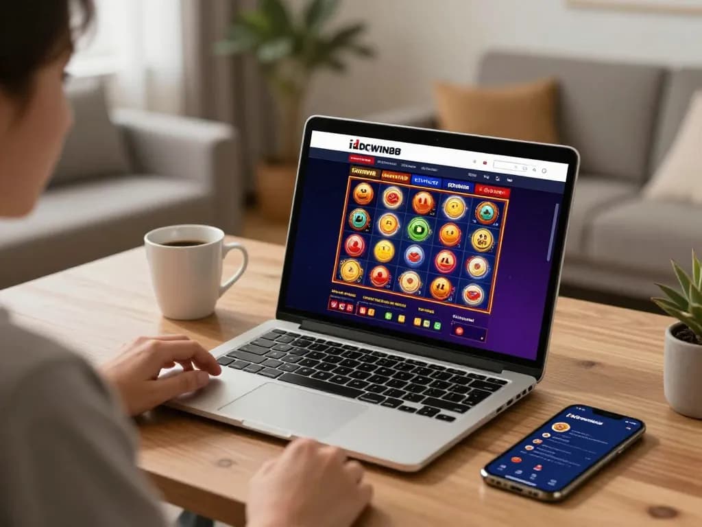 Engaging online gaming session at IDCWIN88 showcasing colorful slot options on a laptop.