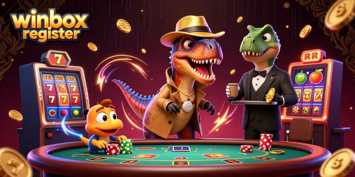 Join the action with the winbox register scene featuring a sneaky velociraptor at the blackjack table.
