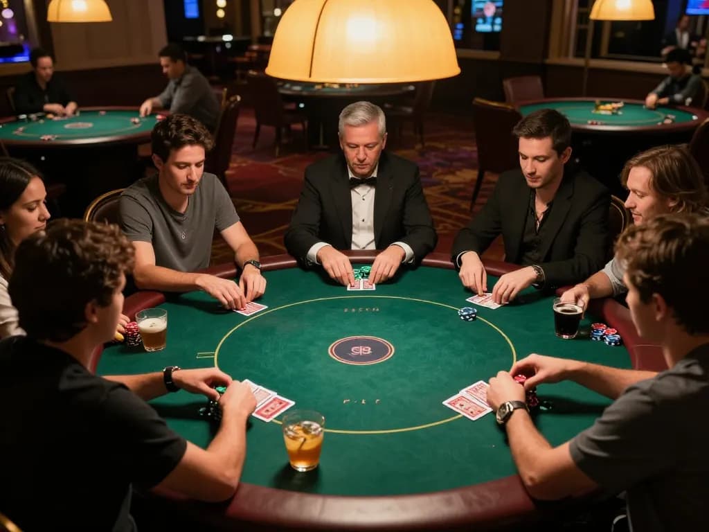 Players enjoying a competitive poker game at a Luckywin casino table, highlighting the excitement of strategic gameplay.