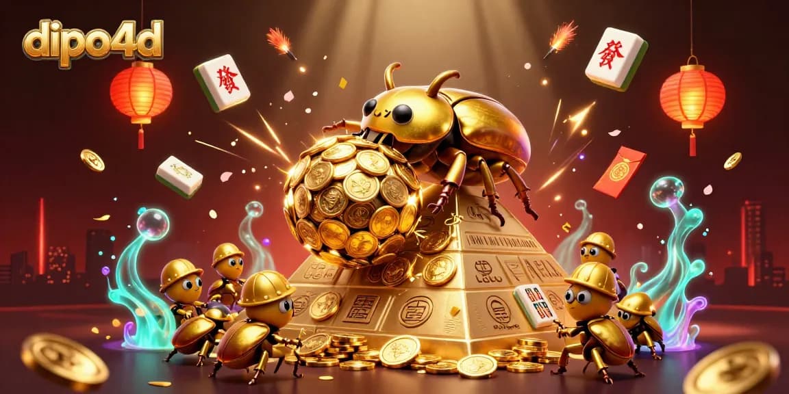 Experience thrilling gameplay with dipo4d as golden beetles and casino symbols create a vibrant scene.