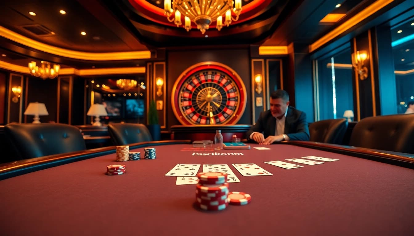 Experience the thrill at https://8kbetbh.com/ with players enjoying blackjack under vibrant lights.