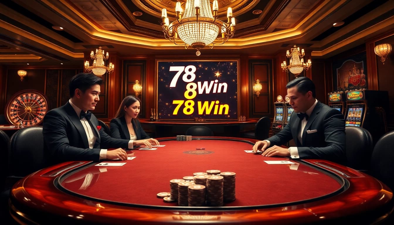 Experience the excitement of gambling with Link vào 78Win at a lively poker table.