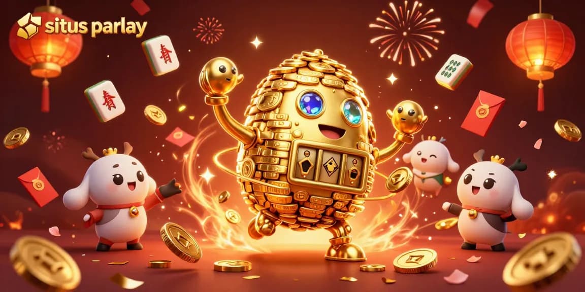 Putar dan menangkan di situs parlay dengan simbol mesin slot yang mengelilingi golem emas.