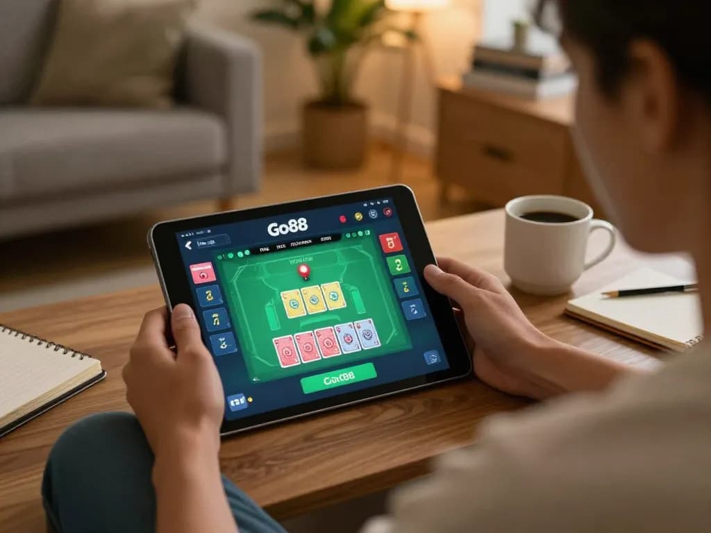 TẢI GO88 on a tablet, showcasing an immersive gaming experience at home with strategic betting options