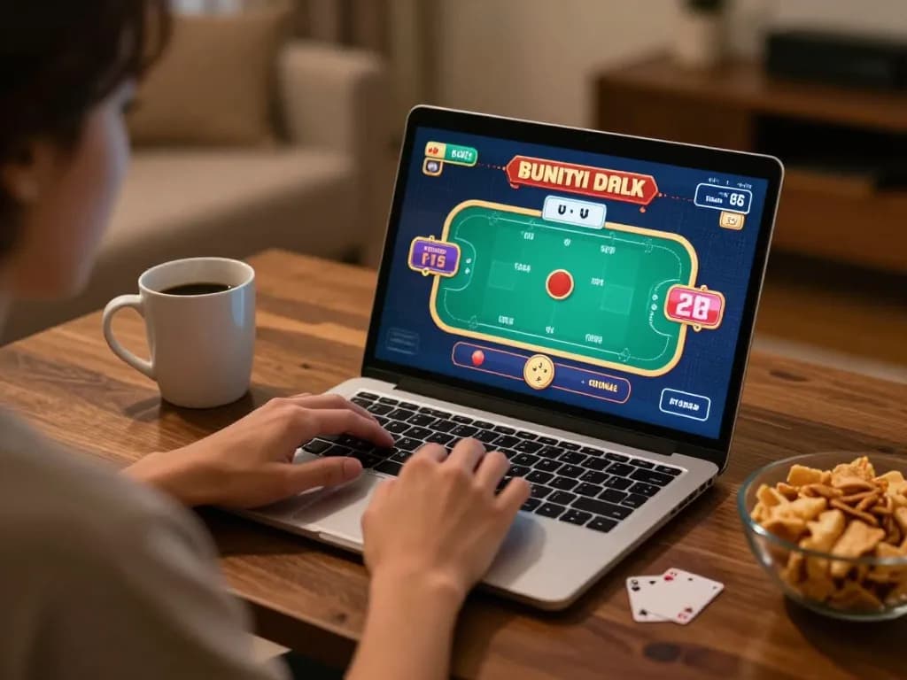 Online gaming experience at OK9 with colorful poker interface and a cozy atmosphere