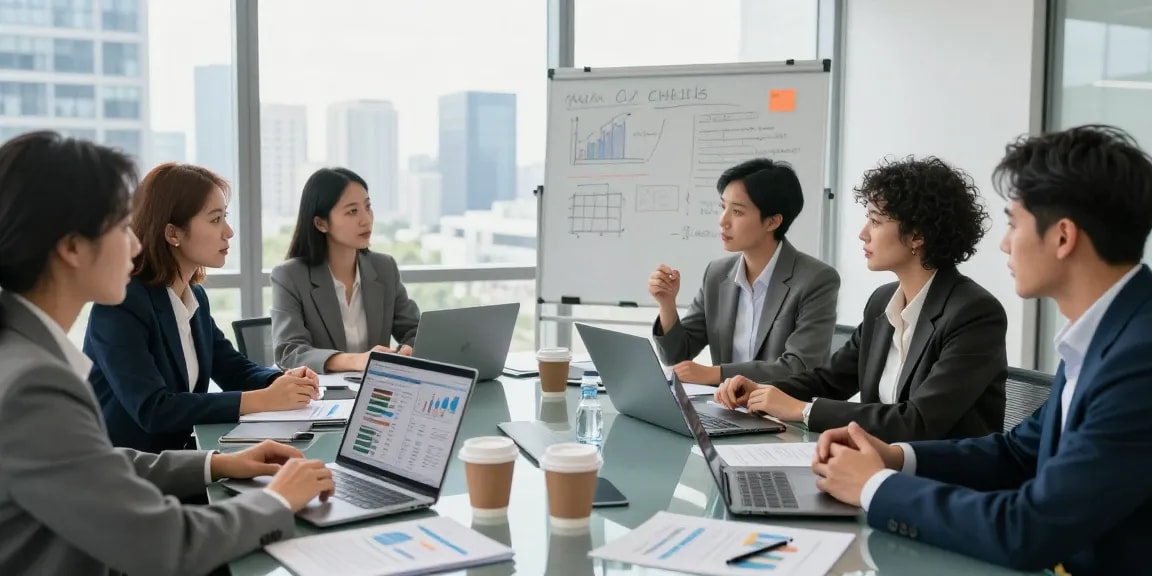 Team collaboration focused on link slot strategies in a modern finance office.