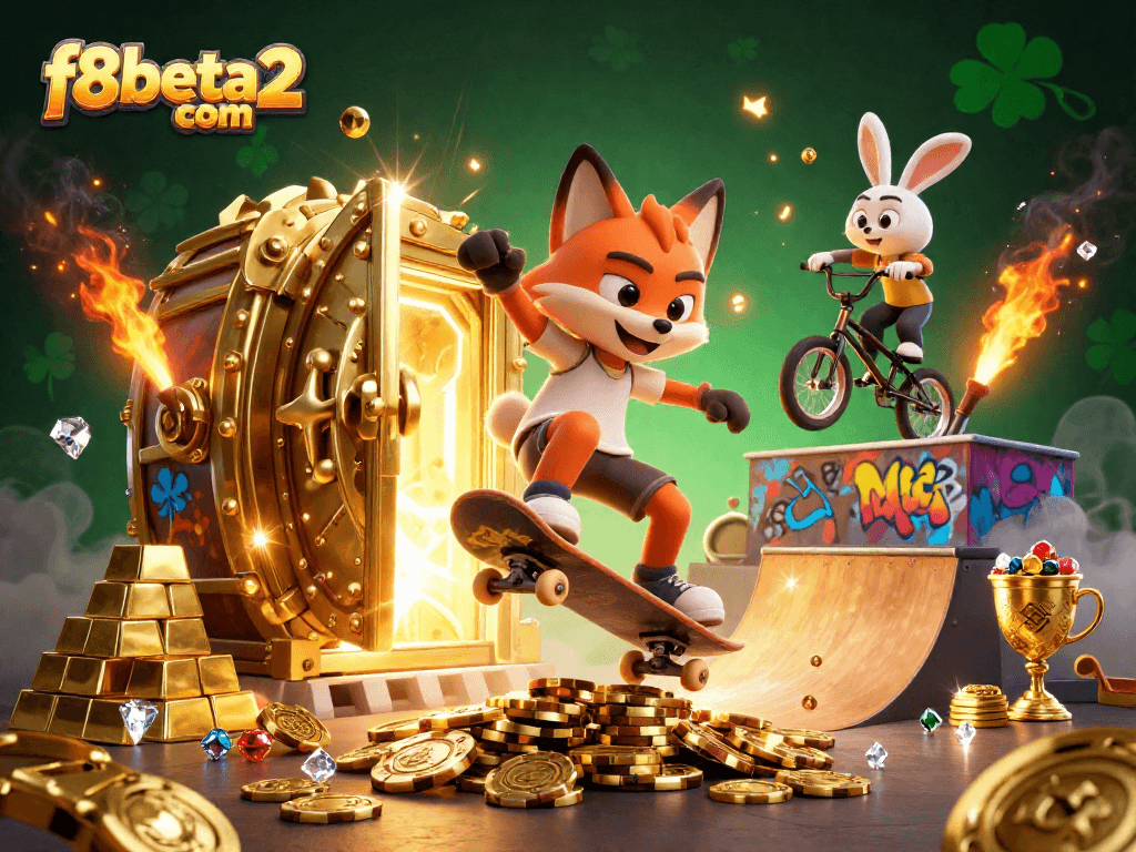 Engage with vibrant casino-themed action at f8beta2 com featuring animated characters and treasures.
