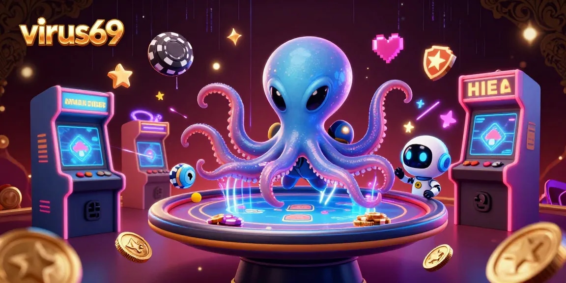 Win exciting poker games at virus69 with a cosmic alien octopus and robot!