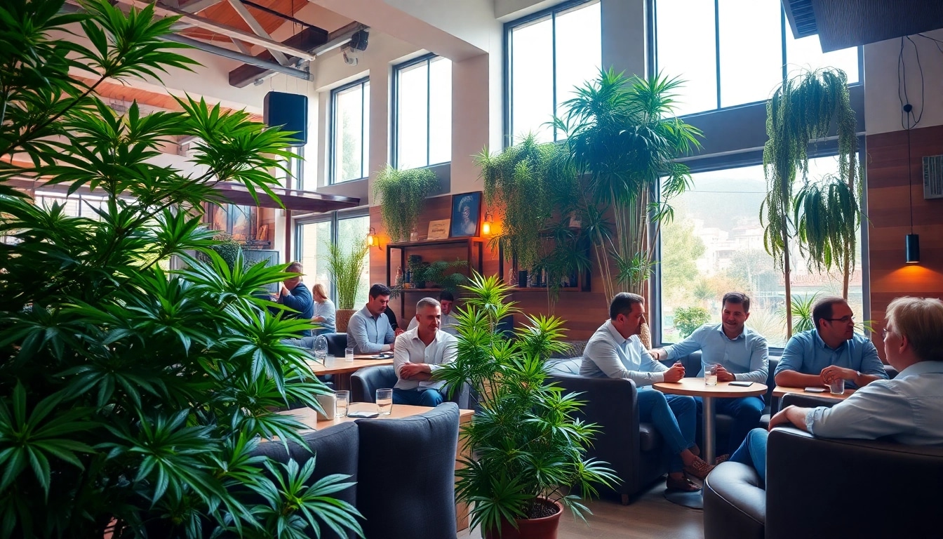 Erleben Sie die Atmosphäre im Weed Club Lloret De Mar mit entspannten Gästen und grünen Pflanzen.