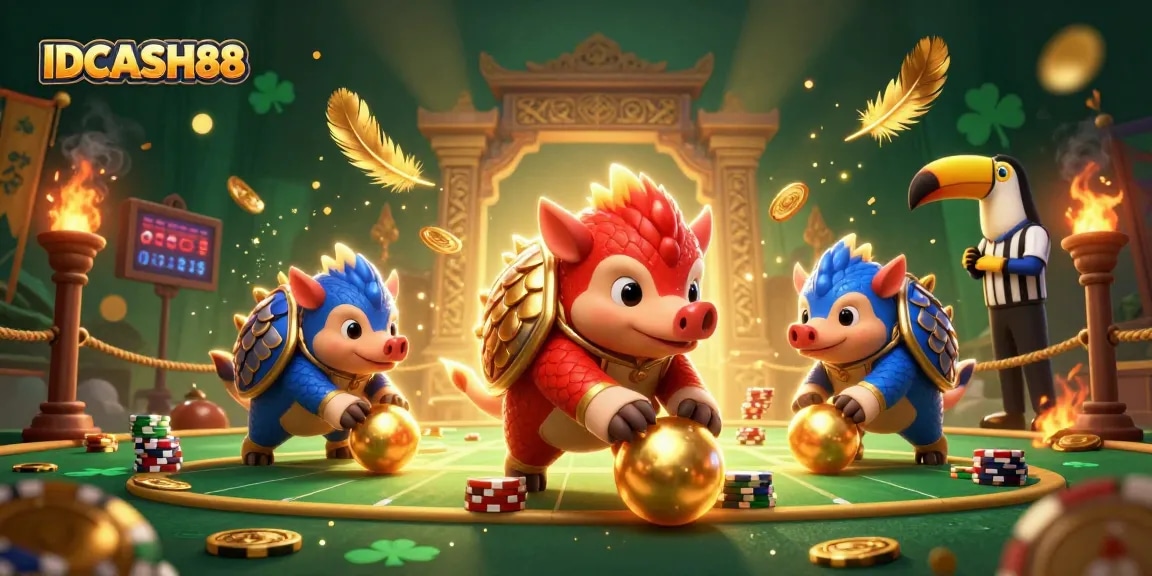 Experience competitive gameplay with IDCASH88's interactive pangolin duel in a vibrant casino arena.