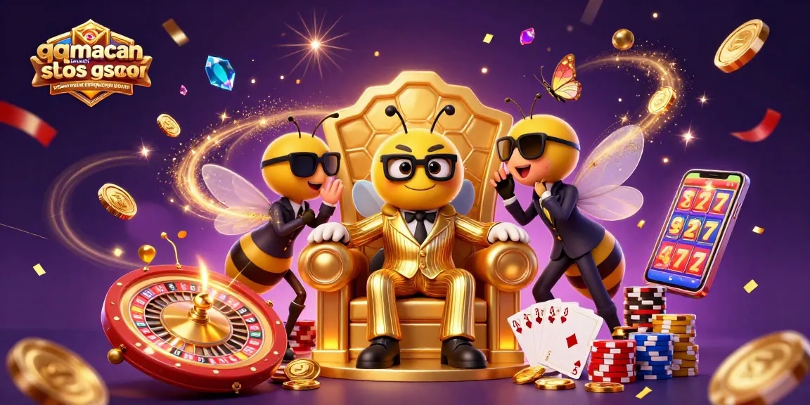 Spin and win with qqmacan situs resmi toto slot gacor online terpercaya hari ini, showcased in a vibrant casino setting full of animated excitement.