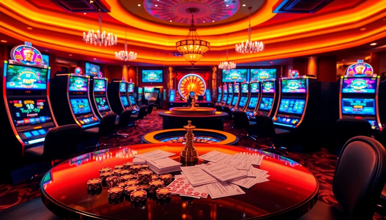 Engaging slot machine area illustrating Daftar Nama Nama Situs Judi Slot Online Terpercaya with vibrant games and excited players.