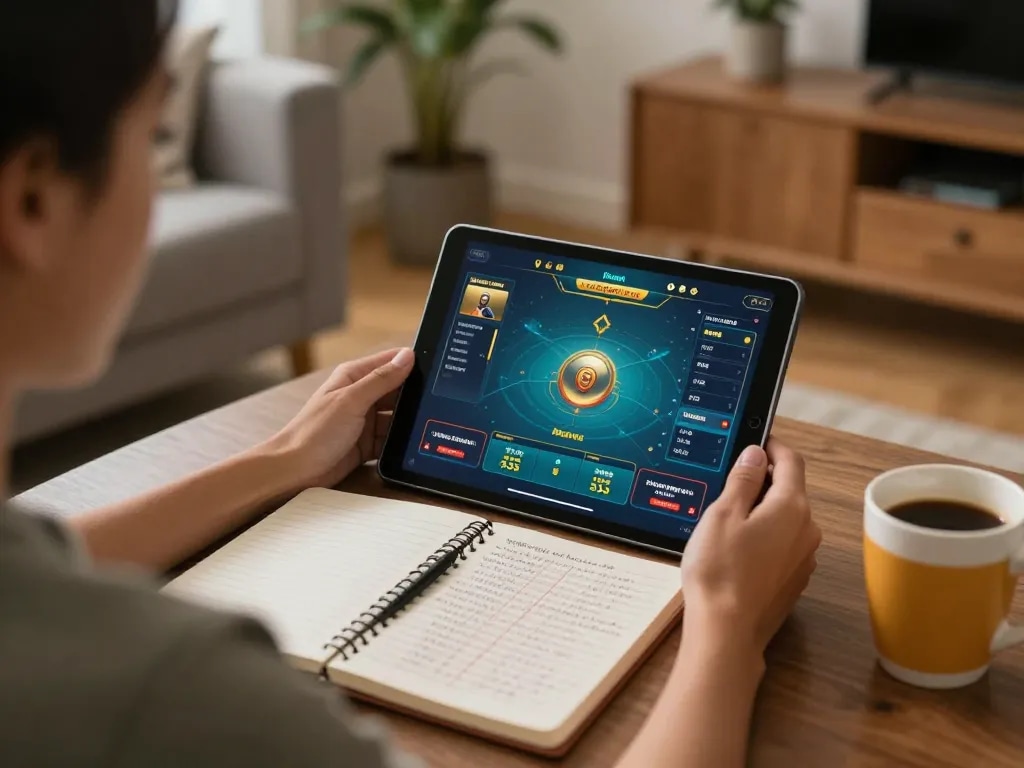 Engaging in gameplay on 78win's online platform while analyzing betting strategies at home