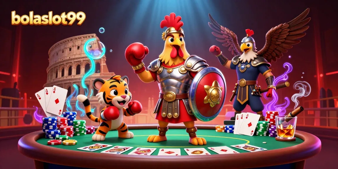 Engage with bolaslot99 casino bets through a dynamic 3D gladiator scene packed with poker elements.