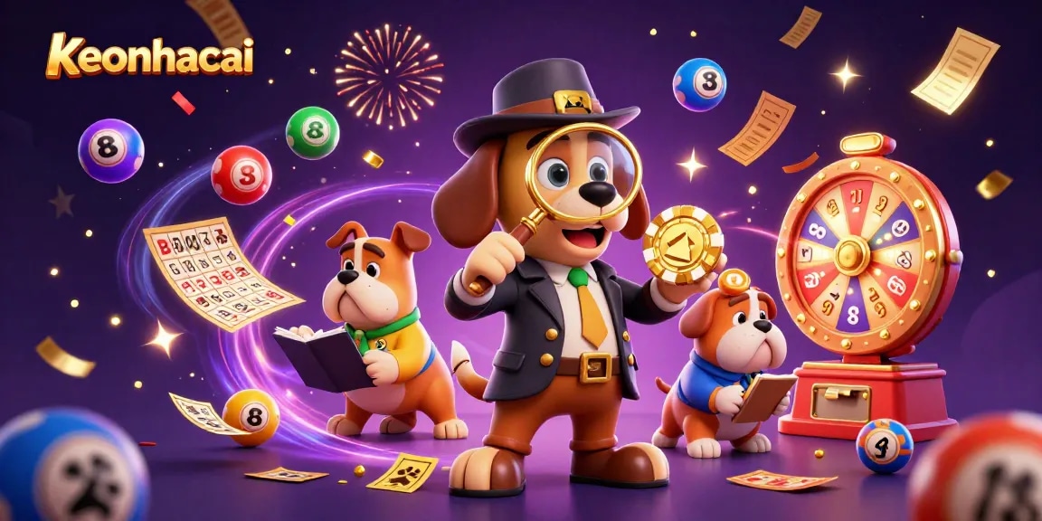 keonhacai's 3D cartoon detective works to uncover a treasure, surrounded by dynamic casino elements.
