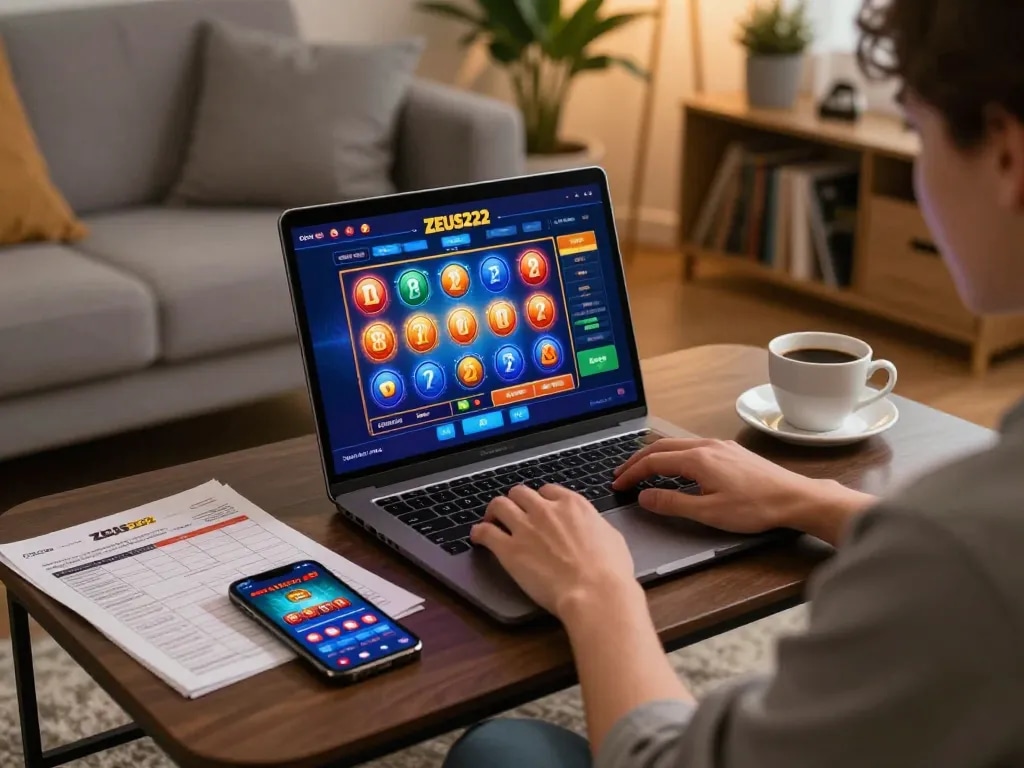 Engaging online gambling experience on ZEUS222 with person focused on the laptop screen.