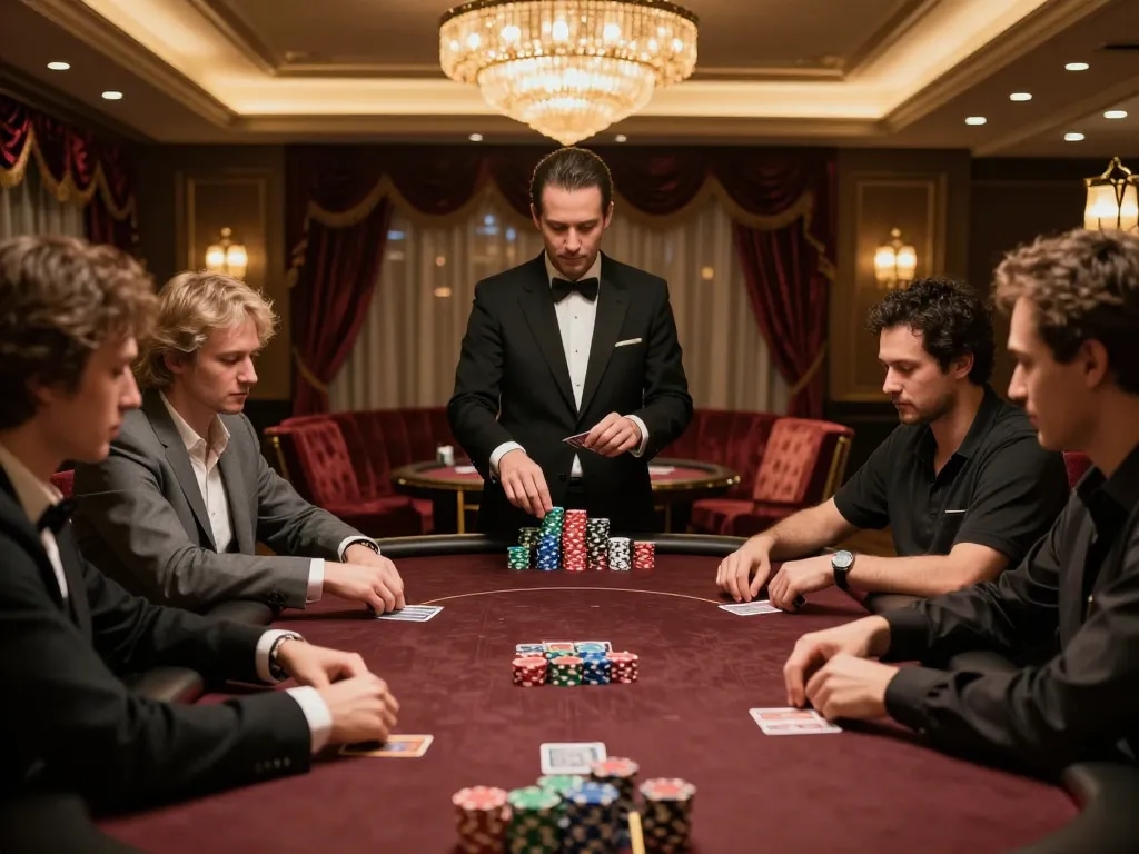 Active poker table at nhà cái Net88 showcasing professional gameplay and luxury surroundings.