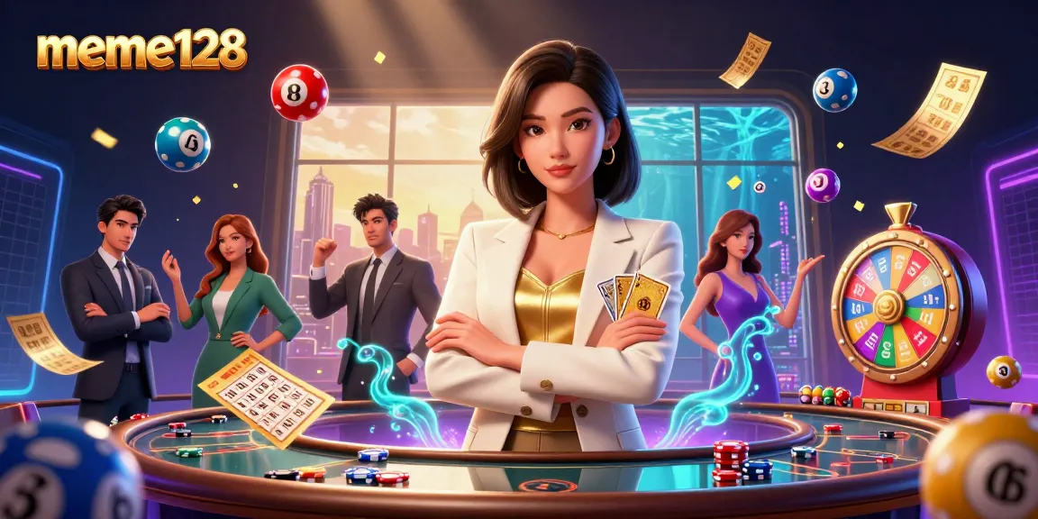 Experience excitement at meme128 with a winning atmosphere illustrated in a dynamic casino scene.