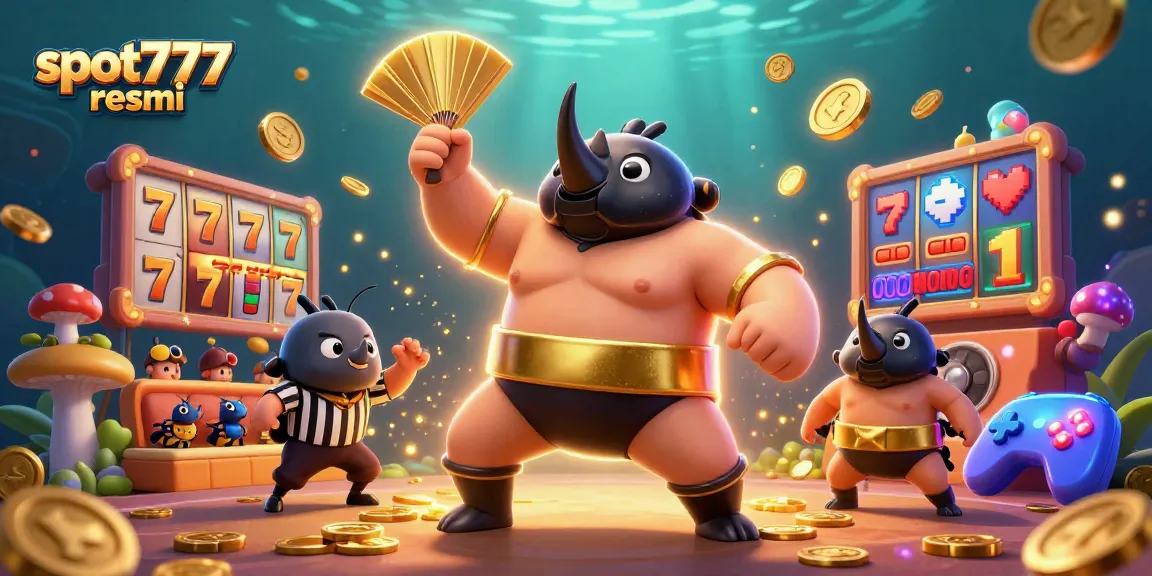 Experience thrilling gameplay at slot777 resmi with a dynamic scene illustrating exciting casino elements and characters.