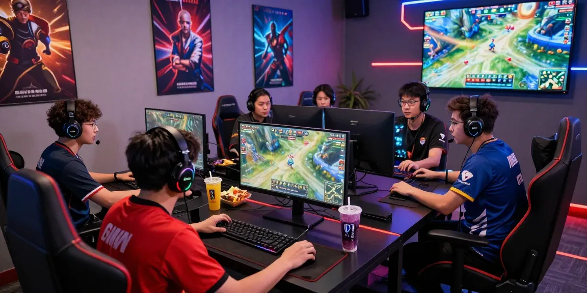 Engaging jebolwd gaming scene in a modern esports lounge with competitive gamers and vibrant RGB lighting.