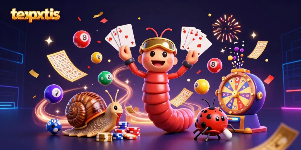 Permainan slot yang mendebarkan di platform texpertis dengan dealer kartun dan elemen lotere yang dinamis.