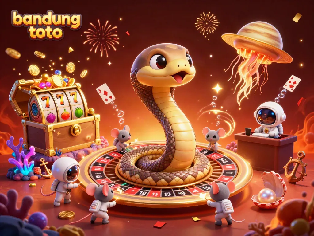 Experience the thrill of bandung toto with a vibrant 3D scene showcasing a roulette wheel and playful gaming elements.