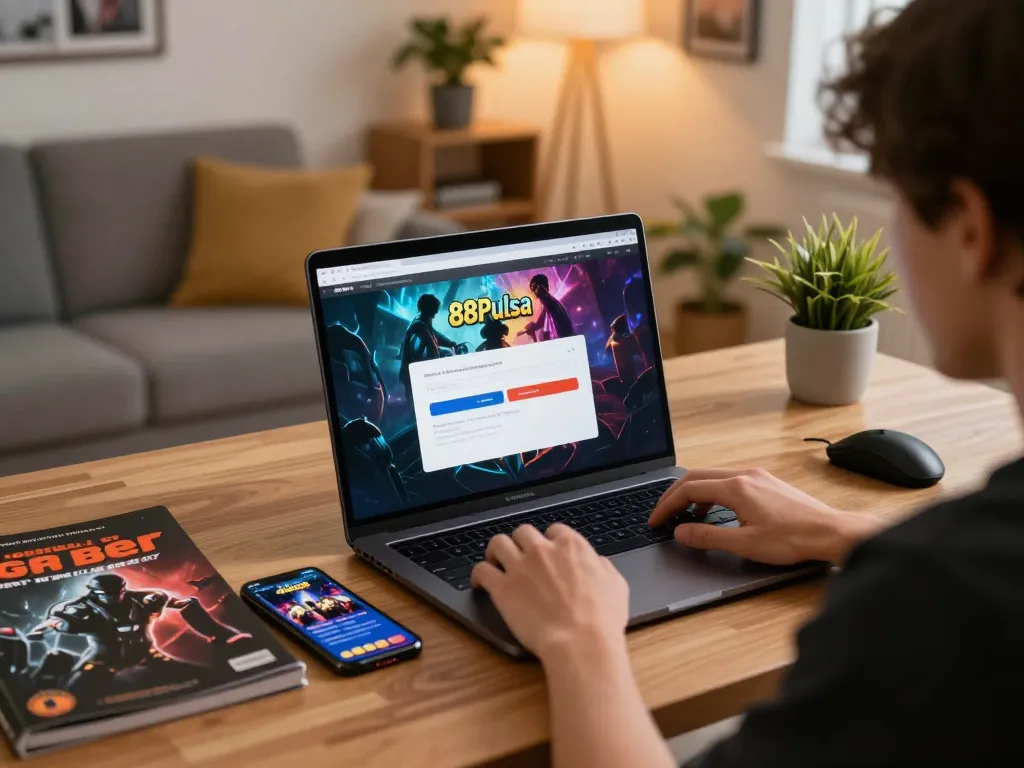 Engaging in the 88Pulsa login process for secure online gambling with strategic guides visible
