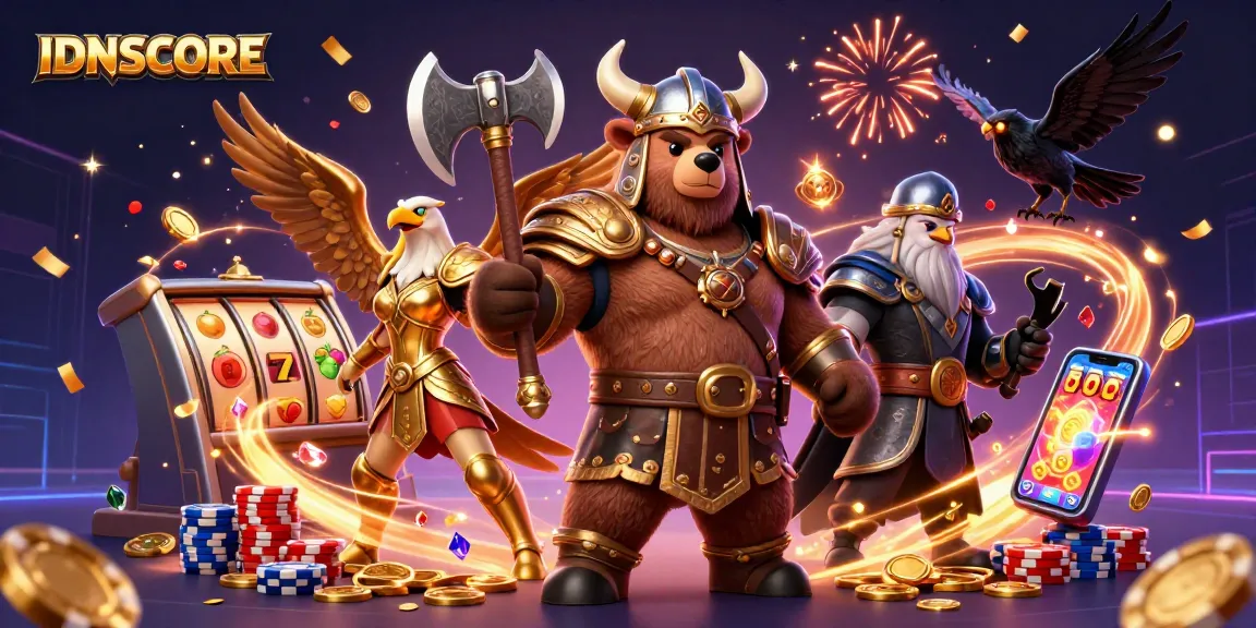 Experience the excitement of IDNSCORE with dynamic slot machines and vibrant casino elements.