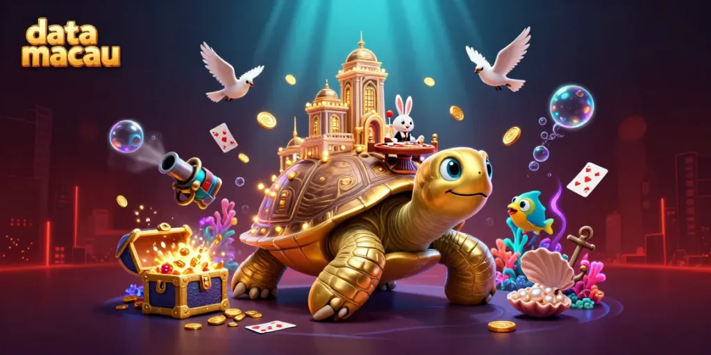 Win big with data macau-inspired gaming elements in a vibrant 3D illustration.