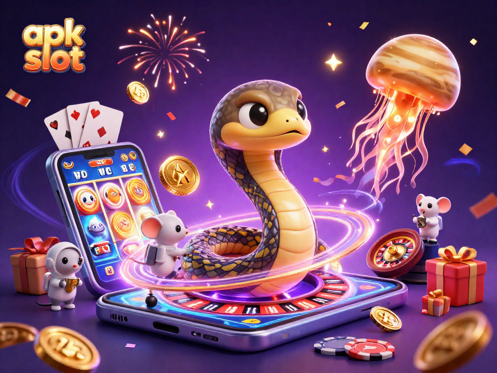 Taruhan apk slot menarik dengan ular Saturnus berputar dan astronaut tikus menempatkan taruhan di galaksi.