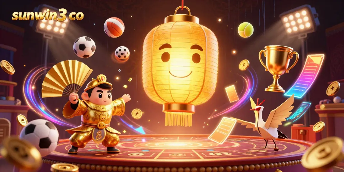 Engage with sunwin3 co in this vibrant casino scene featuring golden lantern spirit and dynamic sports elements.