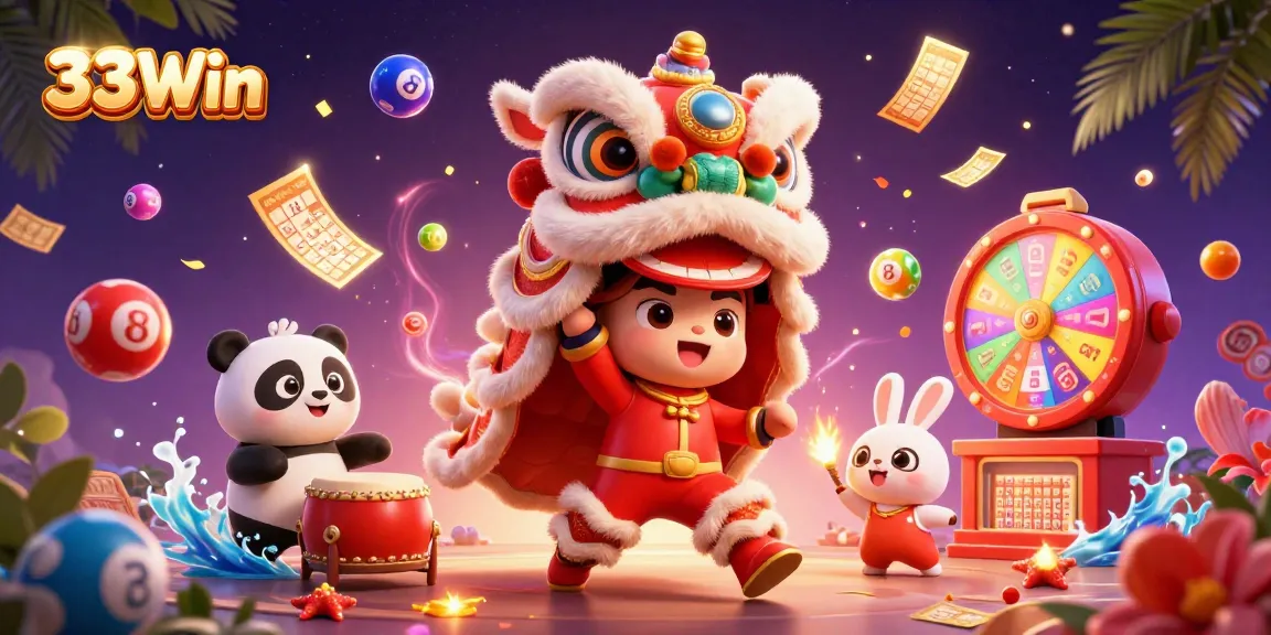 Experience vibrant fun with 33Win's engaging lion dance and exciting lottery elements.