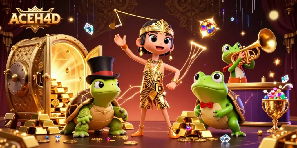 Experience the excitement of ACEH4D with vibrant characters and dazzling casino treasures.
