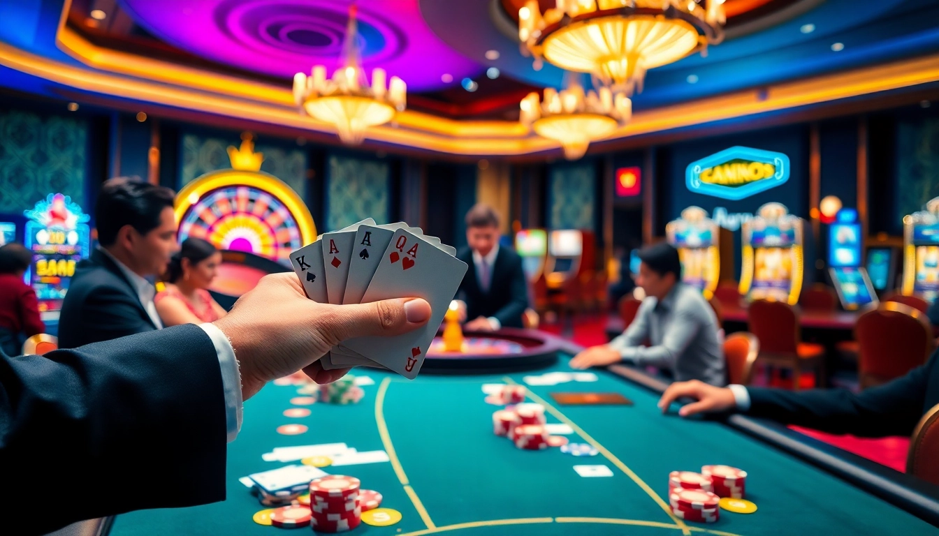 F168 casino players strategizing at the poker table with vibrant chips and cards.