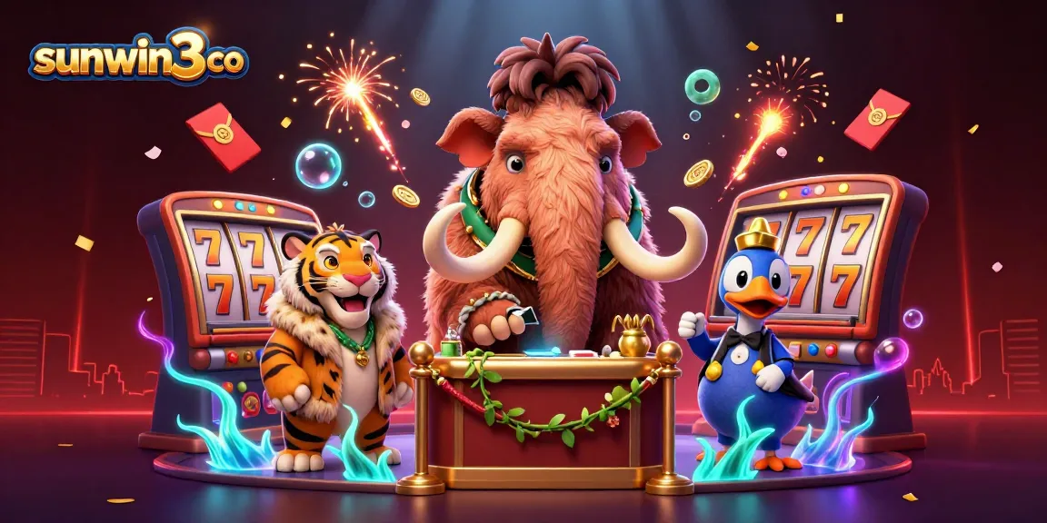 Spin the reels at sunwin3 co in an exciting casino scene featuring vibrant characters and dynamic game elements.