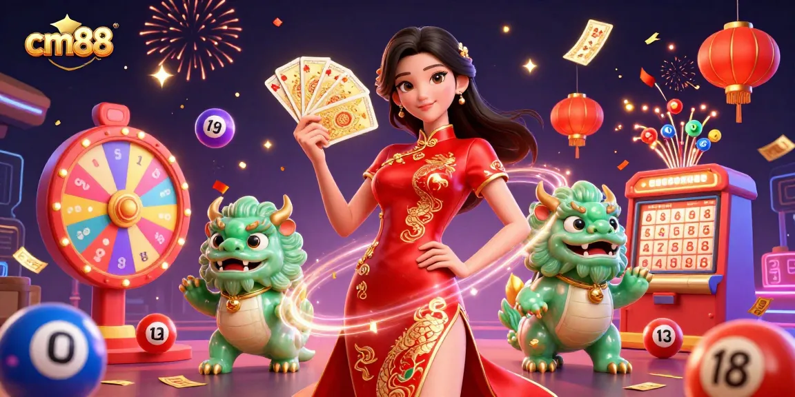 Win big with cm88 in this vibrant 3D illustration of a casino scene, featuring engaging game elements and a festive atmosphere.