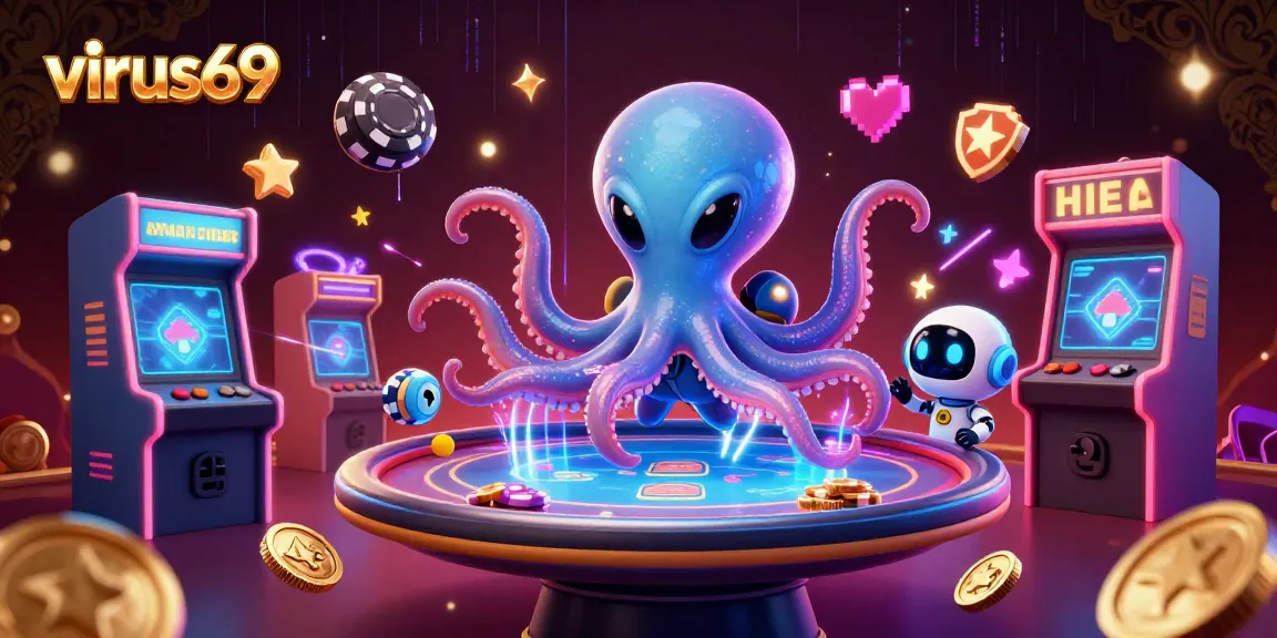 Win exciting poker games at virus69 with a cosmic alien octopus and robot!