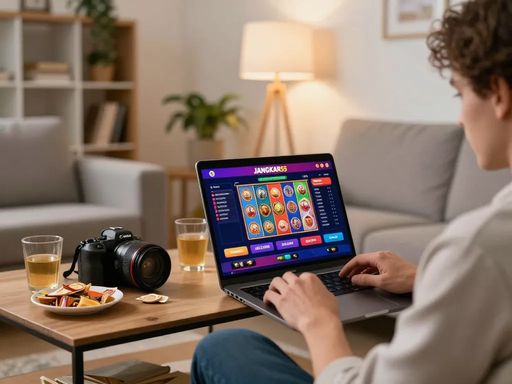 Engaging gaming scene on mobile device showcasing JANGKAR55 app with vibrant slots interface
